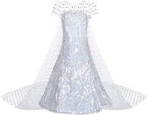 Prinses - Witte Elsa jurk met sleep - Korte mouw - Prinsessenjurk - Verkleedkleding - Maat 110/116 (120) 4/5 jaar