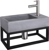 Ensemble lave-mains Differnz Force - Béton gris foncé - Robinet droit chrome mat - Avec porte-serviettes - 40 x 22 x 9 cm