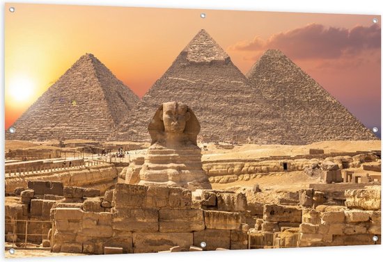 Tuinposter – The Sphinx Beeld voor Piramides in Egypte - 150x100cm Foto op Tuinposter  (wanddecoratie voor buiten en binnen)