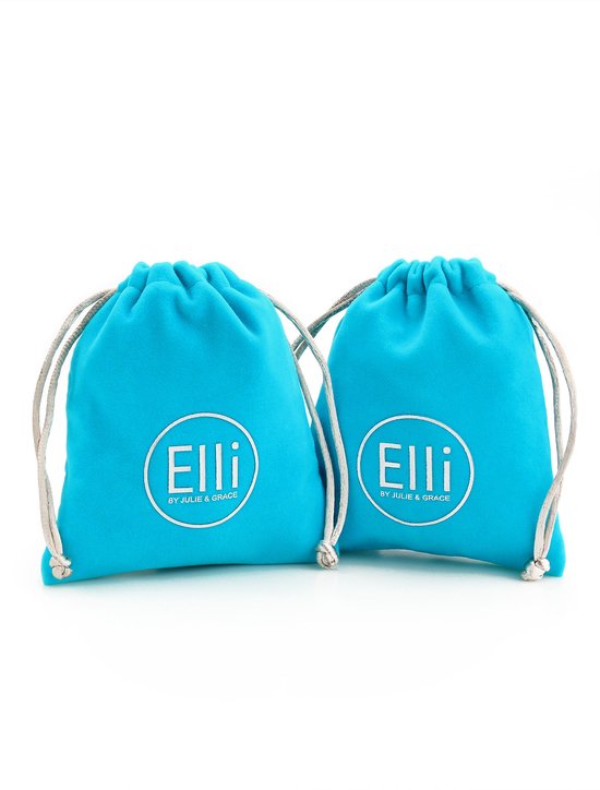 Twee turquoise stoffen zakjes met 'Elli BY JULIE & GRACE' logo.