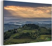 Les rayons du soleil illuminent la colline italienne près de la ville de San Gimignano en Toscane Aluminium 30x20 cm - petit - Tirage photo sur aluminium (décoration murale en métal)