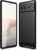 Voor Google Pixel 6 Geborsteld Textuur Carbon Fiber TPU Case (Zwart)