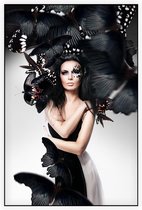 Vrouw met zwarte vlinders - Foto op Akoestisch paneel - 150 x 225 cm