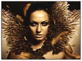 Vrouw met gouden veren - Foto op Akoestisch paneel - 200 x 150 cm