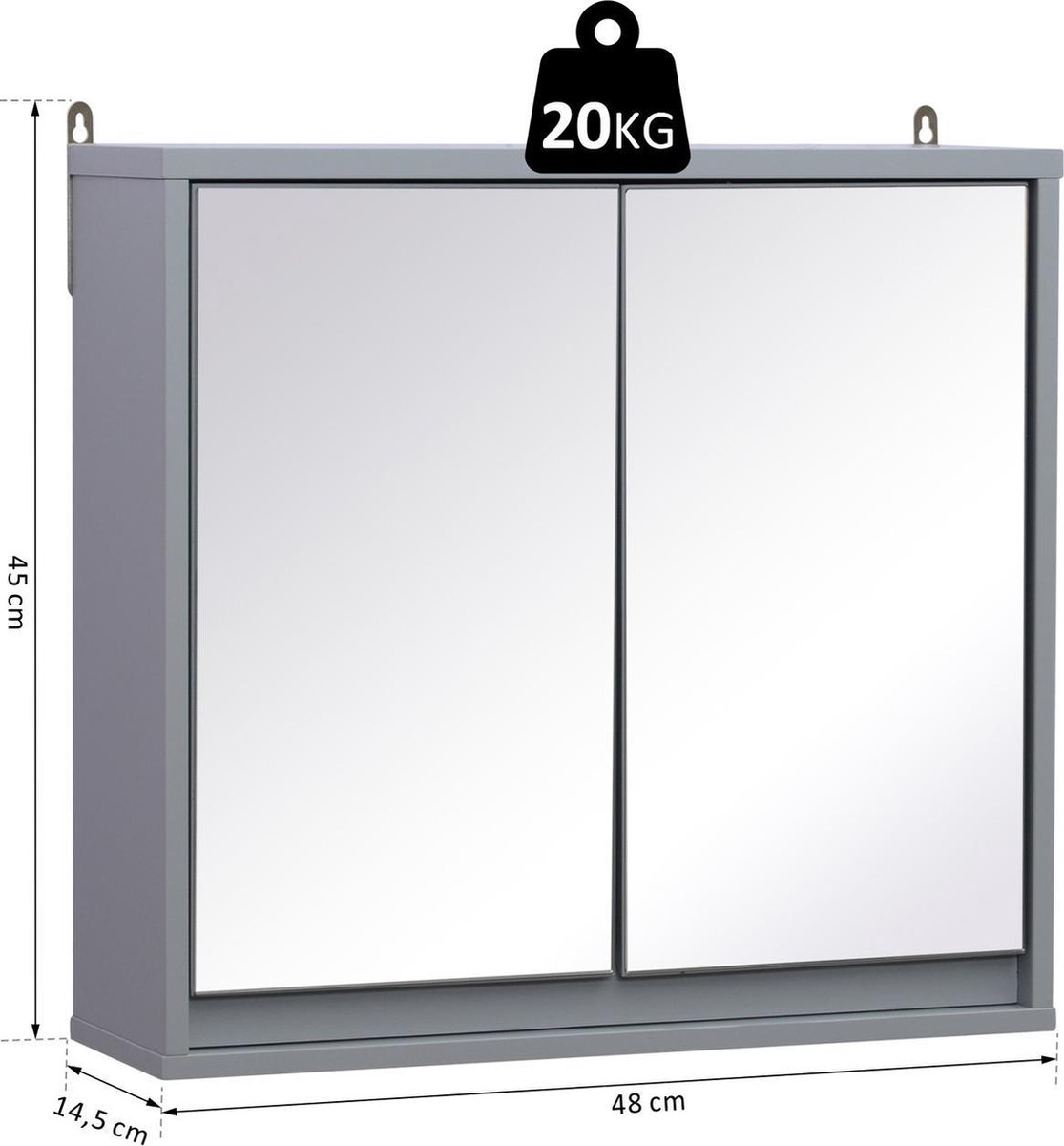 SoBuy BZR55-DG Spiegelkast Hoge badkamerkast Hangkast met spiegeldeur Dressoir Dressoirkast