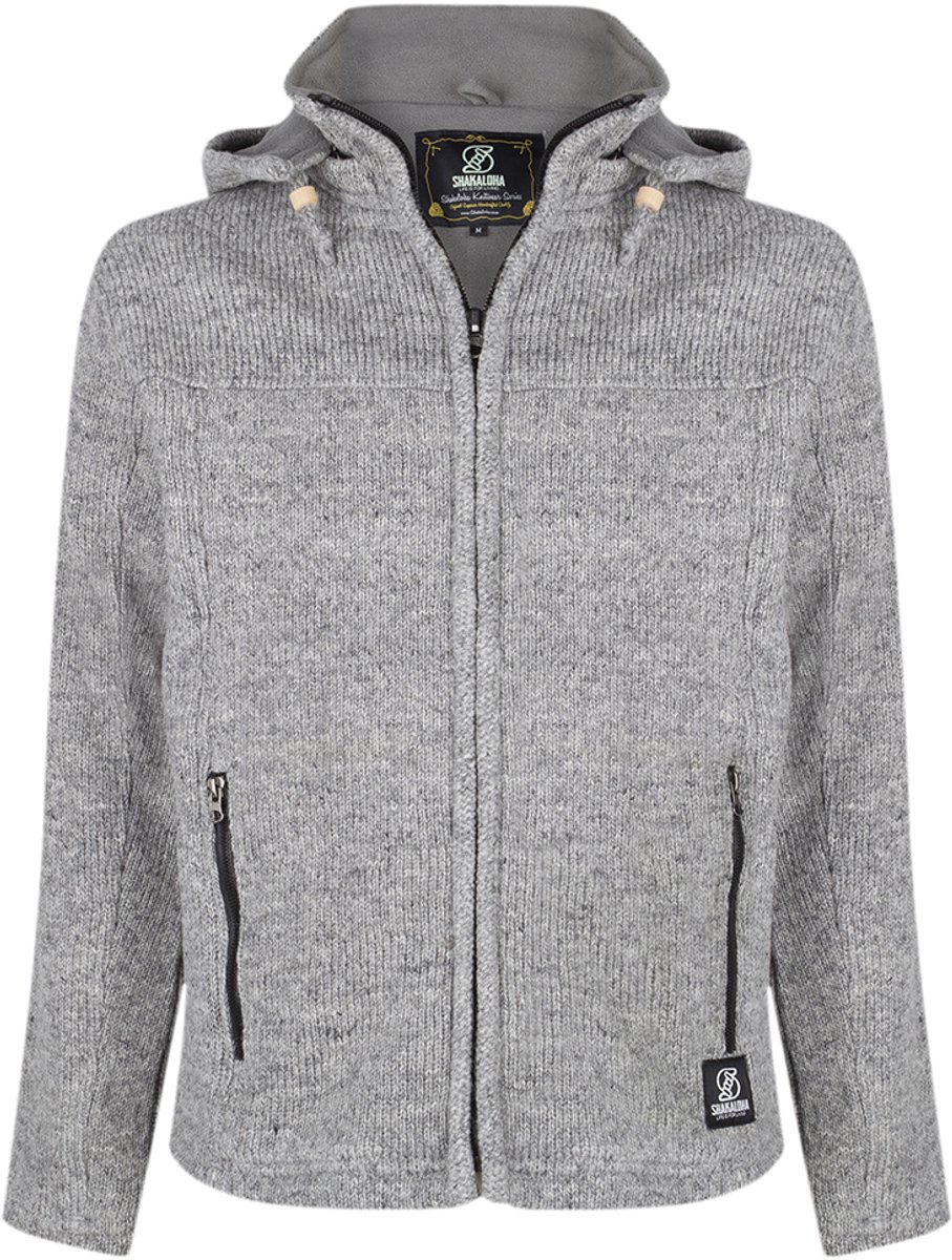 Gebreid Wollen Heren/Uni Vest van Schapenwol met Polyester Fleece voering en afneembare capuchon SHAKALOHA Navigator Grijs