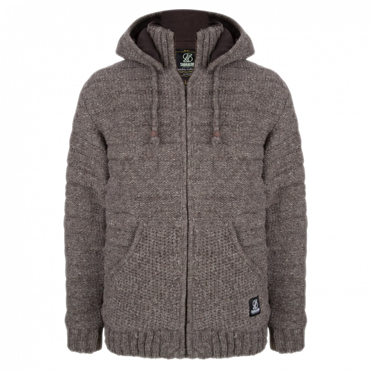 Gebreid Wollen Heren/Uni Vest van Schapenwol met Polyester Fleece voering en afneembare capuchon SHAKALOHA Chuck Ziphood Lbrown