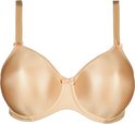 Een beige beugel-bh met gladde cups, versierd met een strikje in het midden en aan de bandjes.