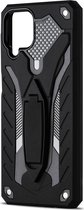 Samsung Galaxy A12 Hoesje - Mobigear - Armor Stand Serie - Hard Kunststof Backcover - Zwart - Hoesje Geschikt Voor Samsung Galaxy A12