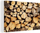 Toile de bois de chauffage empilé 180x120 cm - Tirage photo sur toile (Décoration murale salon / chambre) / Arbres Peintures sur toile XXL / Groot format!
