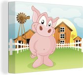 Une illustration d'un porcelet sur la toile de la ferme 80x60 cm - Tirage photo sur toile (Décoration murale salon / chambre) / Peintures sur toile Animaux de la ferme