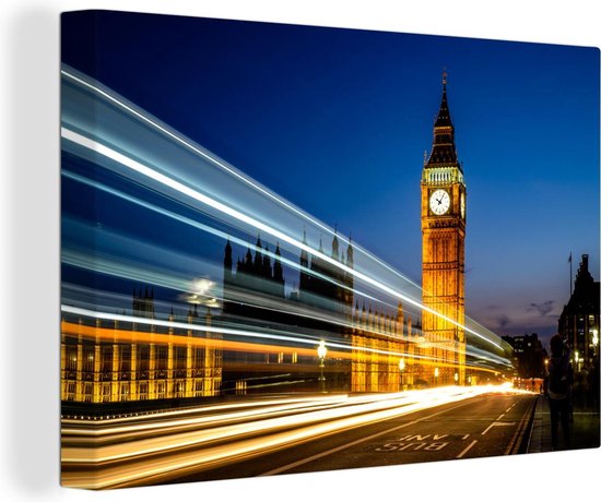 De Big Ben met een lichtstraal in Londen Canvas 60x40 cm - Foto print op Canvas schilderij (Wanddecoratie woonkamer / slaapkamer)