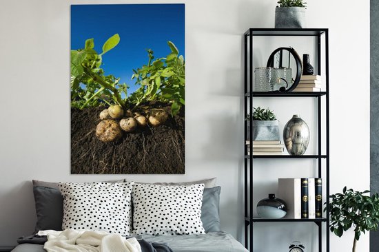 Canvas schilderij 90x140 cm - Wanddecoratie Aardappel - Modder - Planten - Bladeren - Muurdecoratie woonkamer - Slaapkamer decoratie - Kamer accessoires - Schilderijen