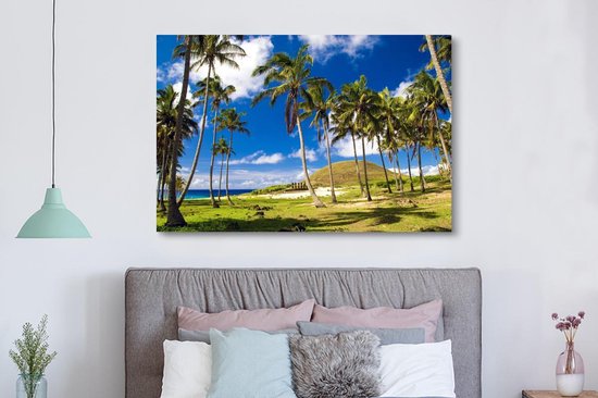 Peintures sur toile - Palmiers sur la plage d'Anakena sur l'île de Pâques - 150x100 cm - Décoration murale