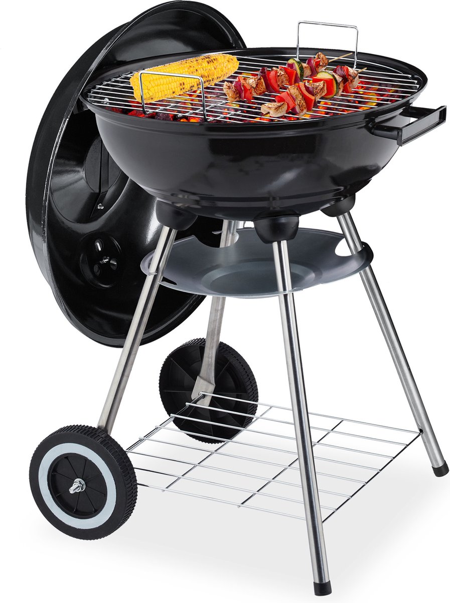 Relaxdays houtskool bbq met deksel - kogelbarbecue - barbeque - kogelgrill - zwart