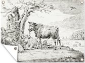 Tuinschilderij Boer bij een hek en koeien - schilderij van Jean Bernard - 80x60 cm - Tuinposter - Tuindoek - Buitenposter