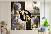 Behang - Fotobehang Meisje met de parel - Natuur - Collage - Breedte 300 cm x hoogte 300 cm