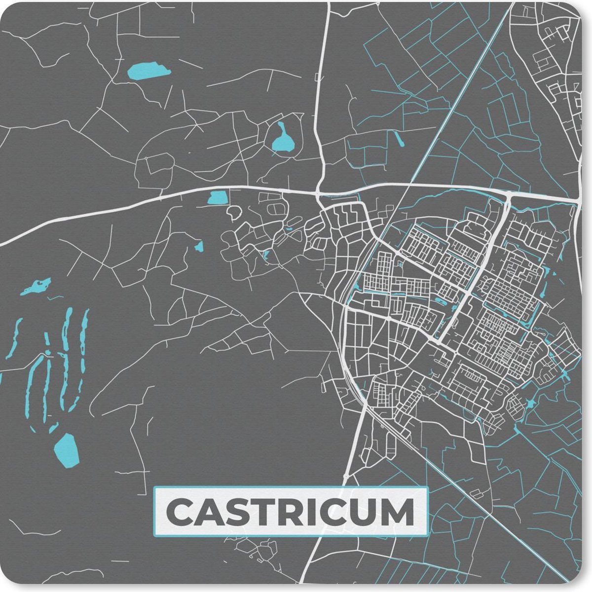 Muismat 20x20 cm - Mousepad Plattegrond - Castricum - Grijs - Blauw - Muismatten - Stadskaart