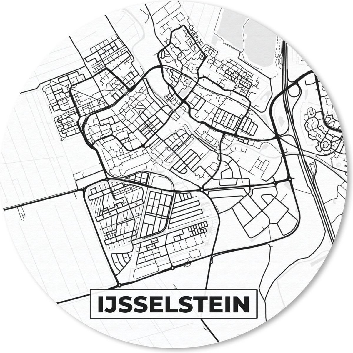 Muismat rond 20x20 cm - Mousepad Kaart - IJsselstein - Zwart - Wit - Ronde muismatten