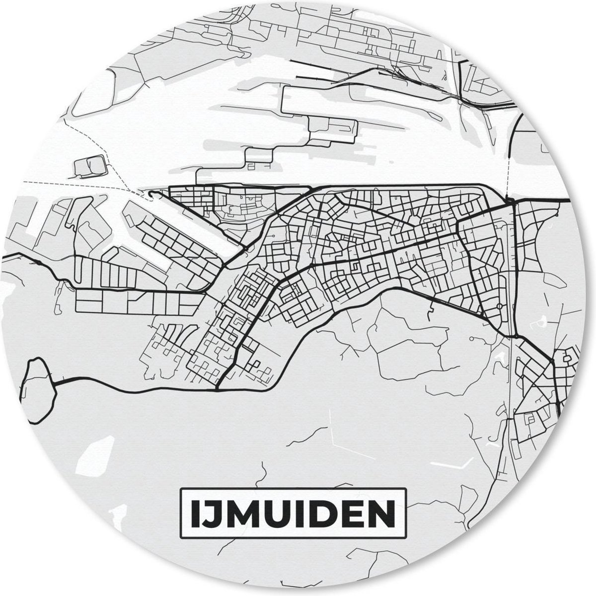 Muismat rond 30x30 cm - Mousepad Stadskaart - IJmuiden - Grijs - Wit - Ronde muismatten
