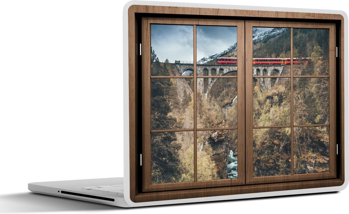 Laptop sticker - 14 inch - Doorkijk - Trein - Berg - 32x5x23x5cm - Laptopstickers - Laptop skin - Cover