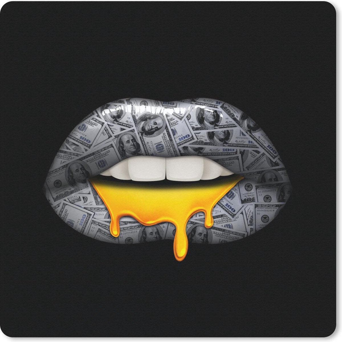 Muismat 20x20 cm - Mousepad Lippen - Geld - Zwart Wit - Muismatten