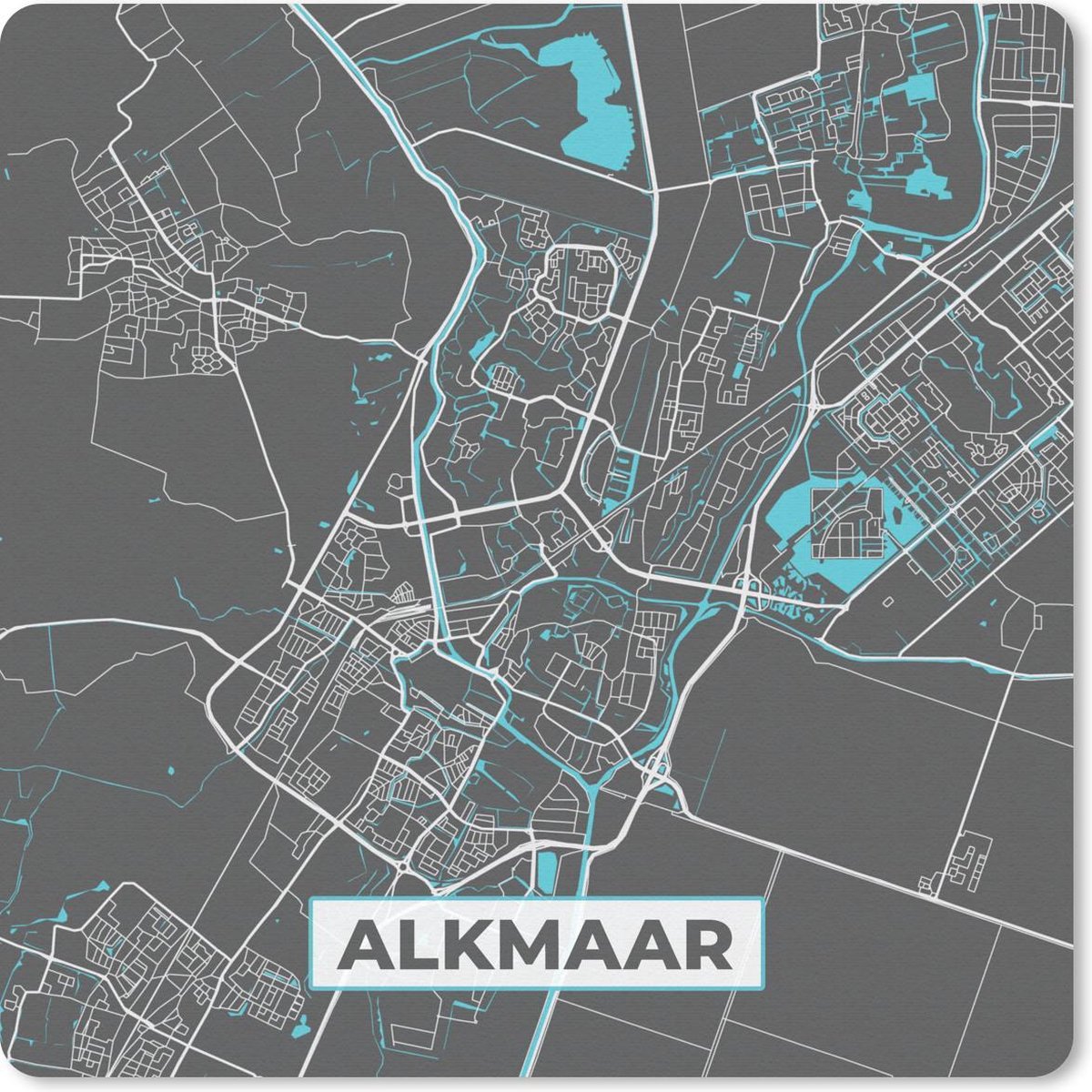 Muismat 20x20 cm - Mousepad Plattegrond - Alkmaar - Grijs - Blauw - Muismatten - Stadskaart