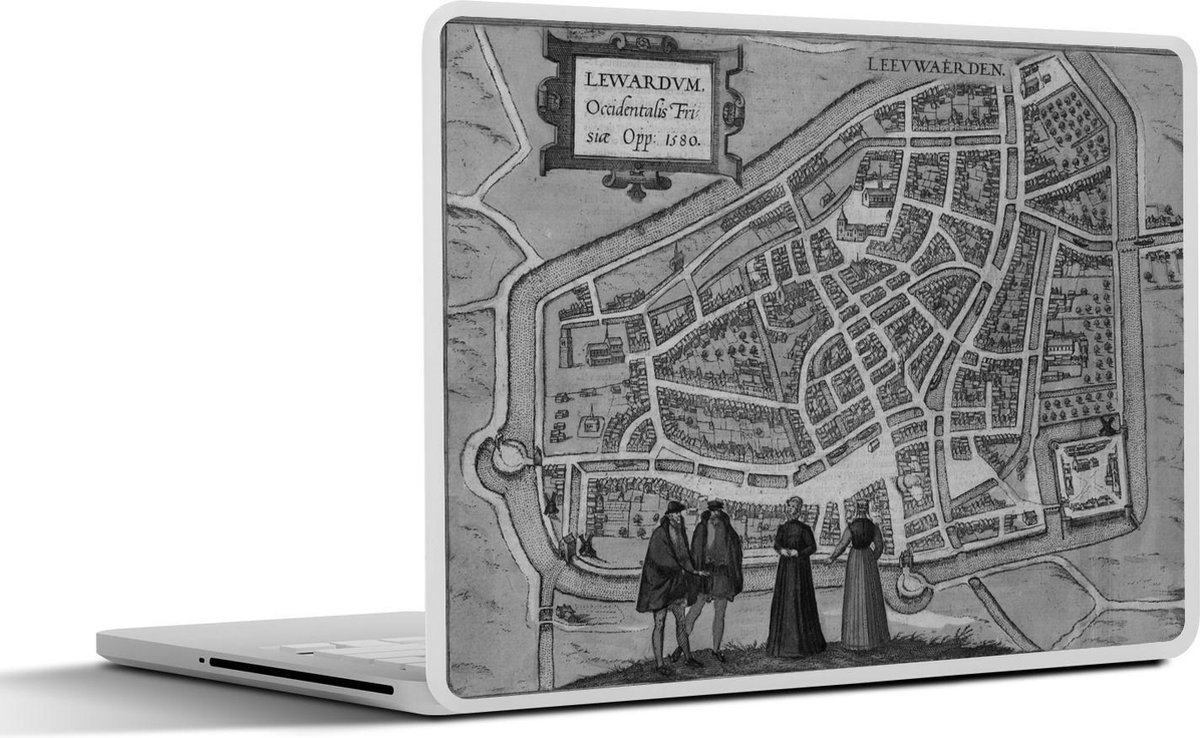 Afbeelding van product SleevesAndCases  Laptop sticker - 10.1 inch - Stadskaart - Leeuwarden - Zwart wit - Plattegrond