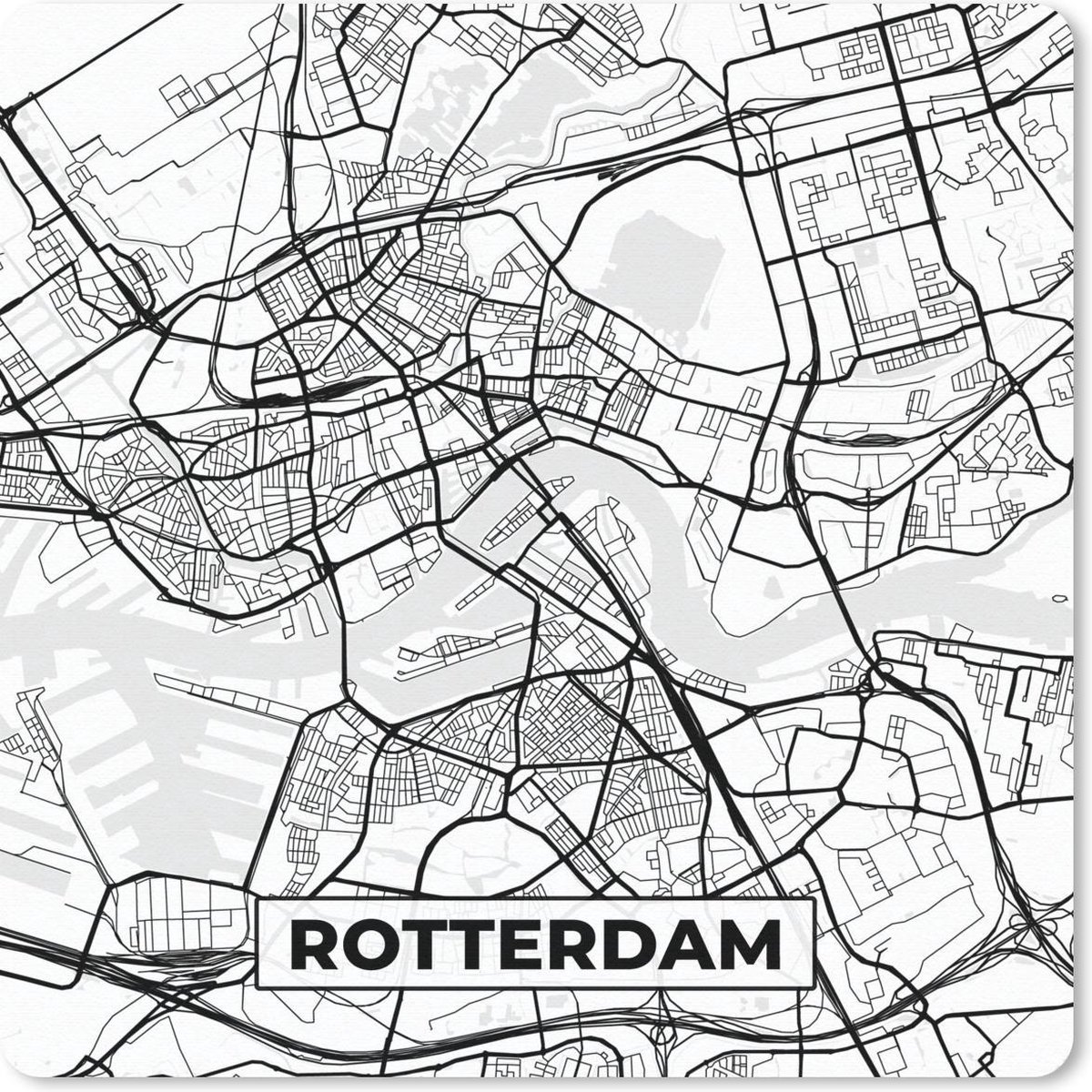 Muismat 30x30 cm - Mousepad Kaart - Rotterdam - Zwart - Wit - Muismatten