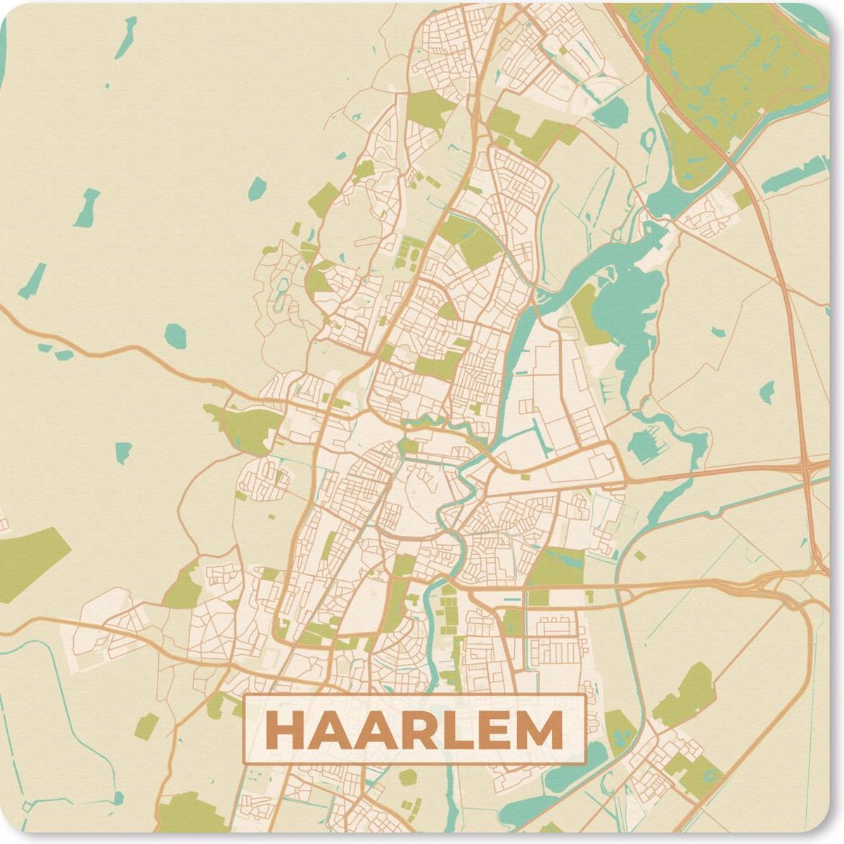Muismat 20x20 cm - Mousepad Stadskaart - Haarlem - Vintage - Muismatten