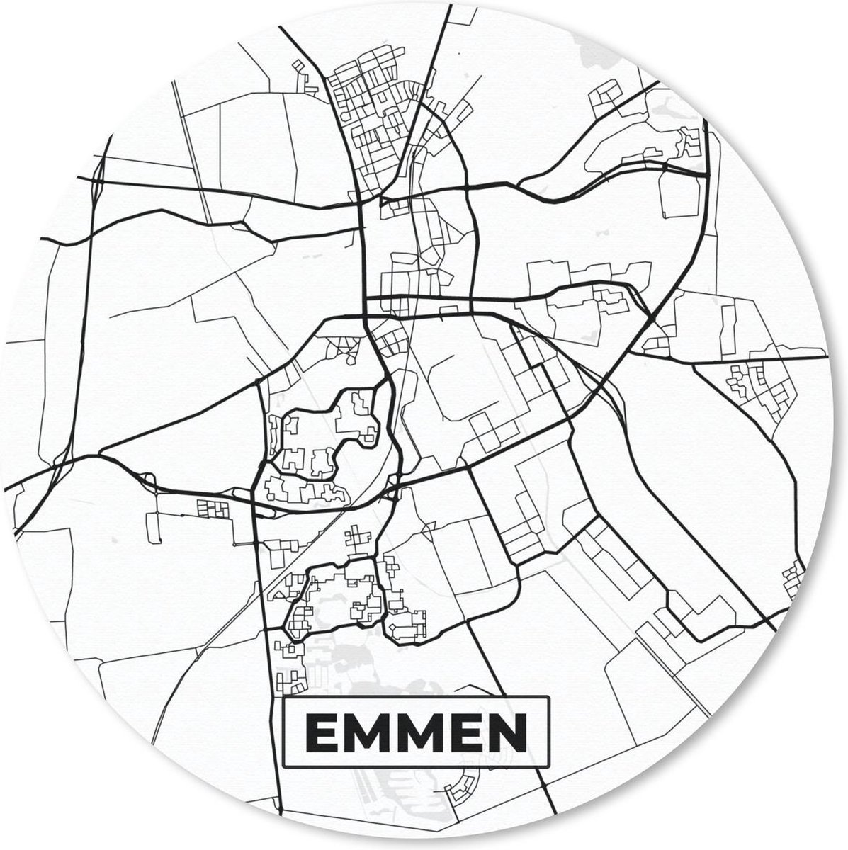 Muismat rond 30x30 cm - Mousepad Kaart - Emmen - Zwart - Wit - Ronde muismatten