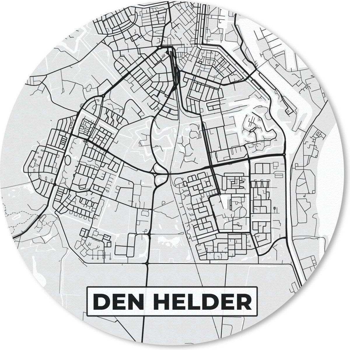 Muismat rond 20x20 cm - Mousepad Stadskaart - Den Helder - Grijs - Wit - Ronde muismatten