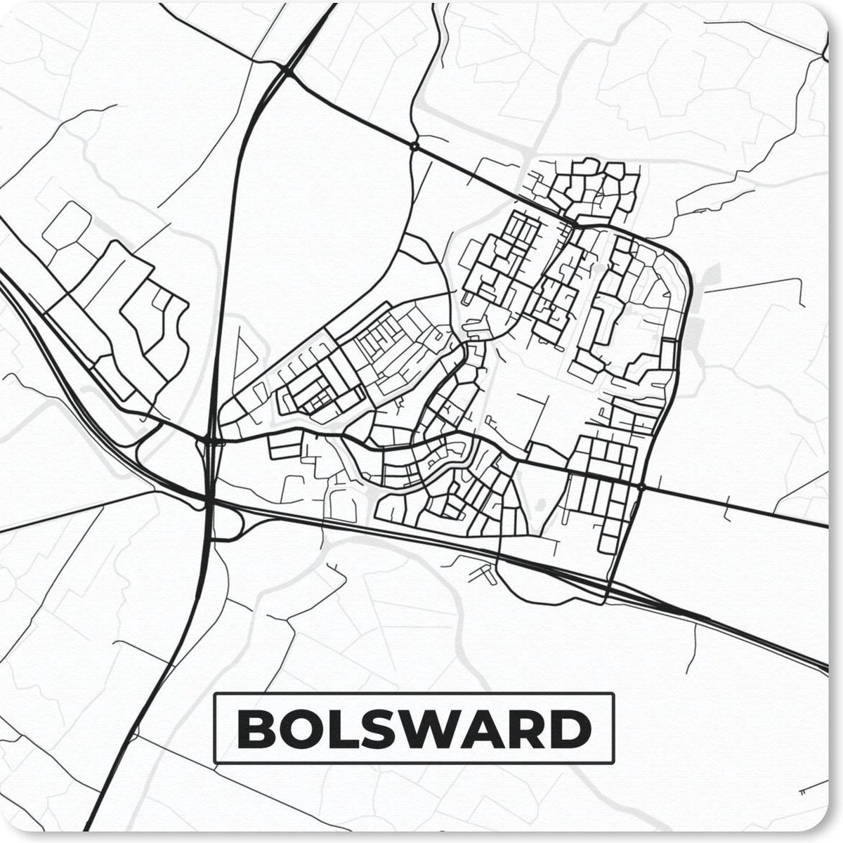 Muismat 20x20 cm - Mousepad Kaart - Bolsward - Zwart - Wit - Muismatten