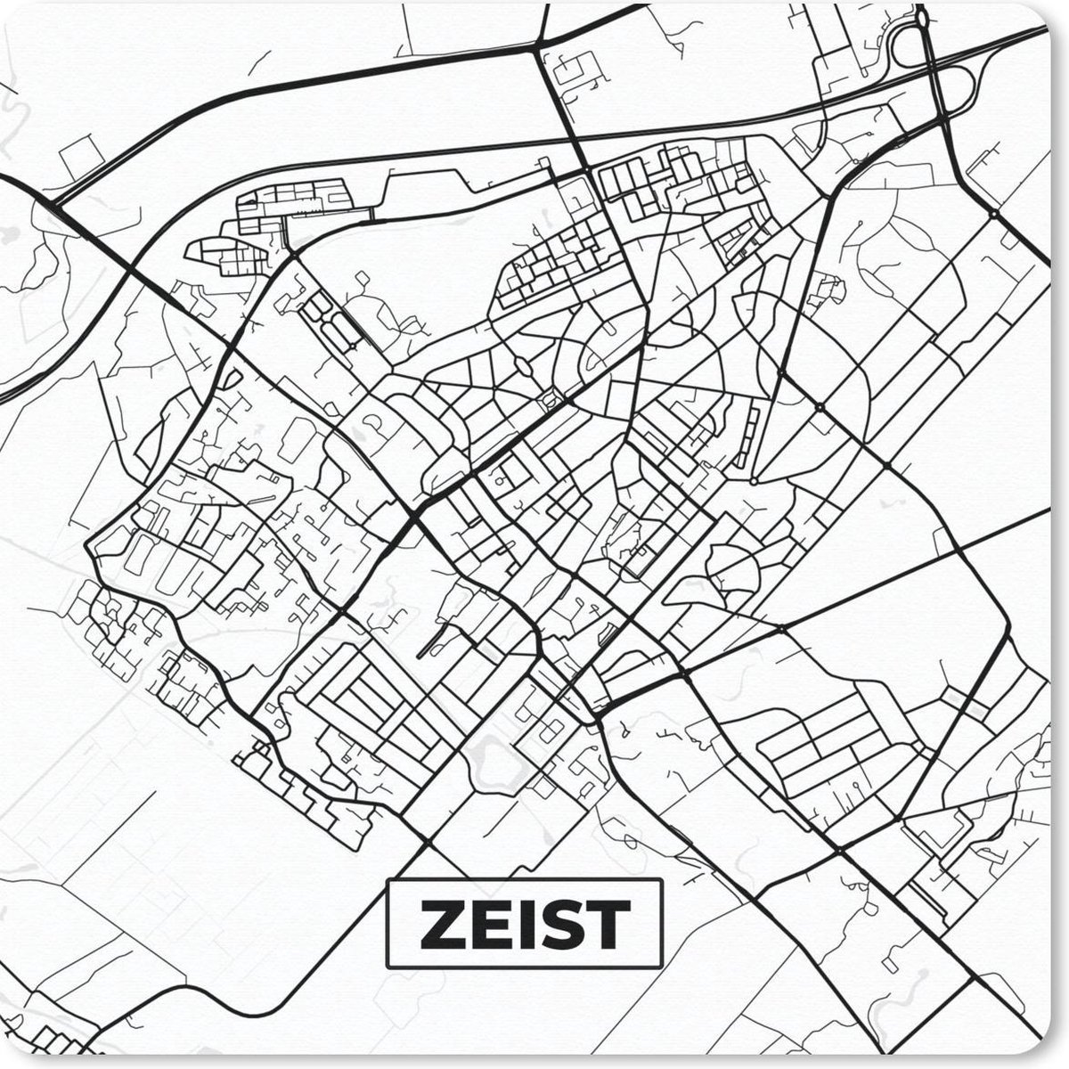 Muismat 20x20 cm - Mousepad Kaart - Zeist - Zwart - Wit - Muismatten