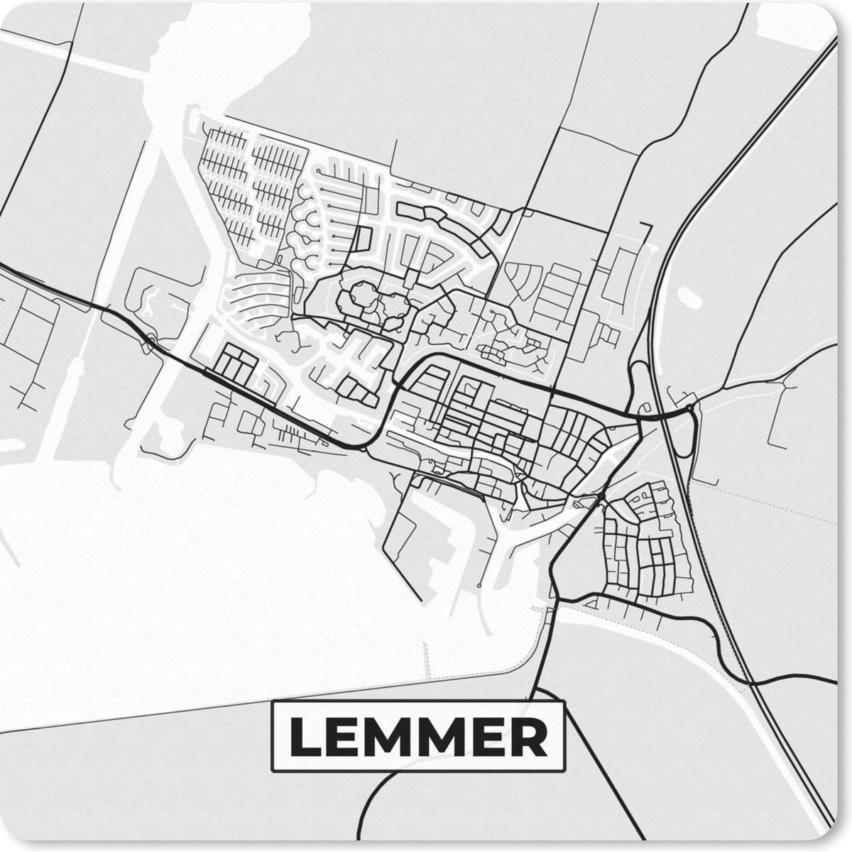 Muismat 20x20 cm - Mousepad Stadskaart - Lemmer - Grijs - Wit - Muismatten