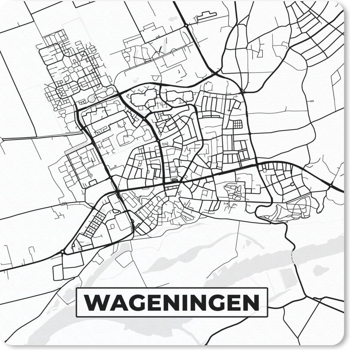 Muismat 20x20 cm - Mousepad Kaart - Wageningen - Zwart - Wit - Muismatten