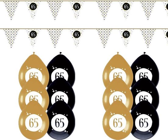 65 Jaar Versiering Festive Gold Feestpakket - 65 Jaar Decoratie - Ballonnen en Slingers