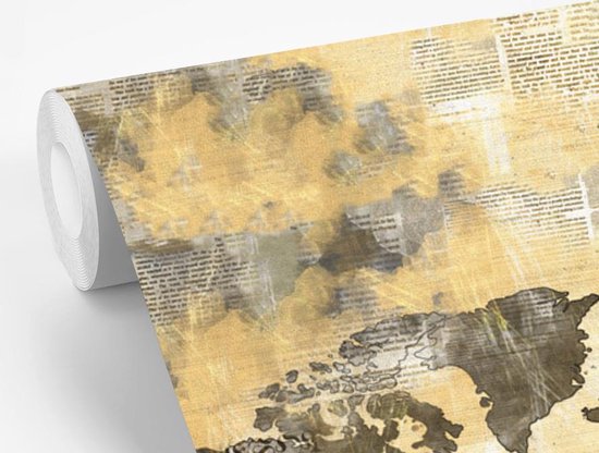 Papier Peint - Papier Papier peint photo Wereldkaart - Abstrait - Journaux - Largeur 220 cm x Hauteur 220 cm