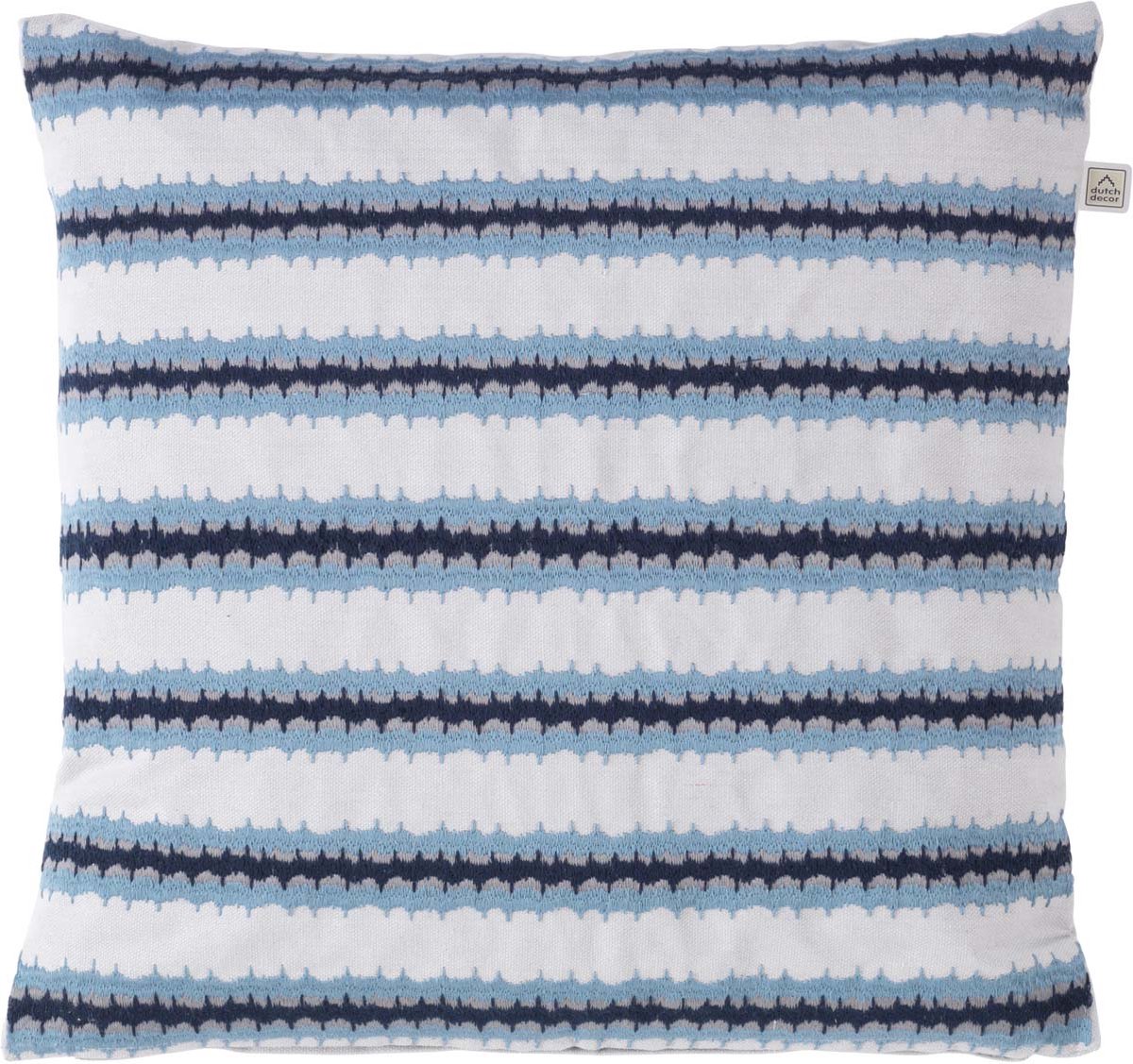Dutch Decor MICA - Kussenhoes 45x45 cm geborduurd - lichtgrijs - wit - blauw - lichtblauw - streepjes