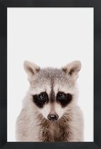 JUNIQE - Poster met houten lijst Raccoon -13x18 /Grijs & Zwart