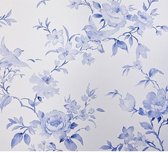 Dutch Wallcoverings - Vlakvinyl bloem/vogel Delfts blauw