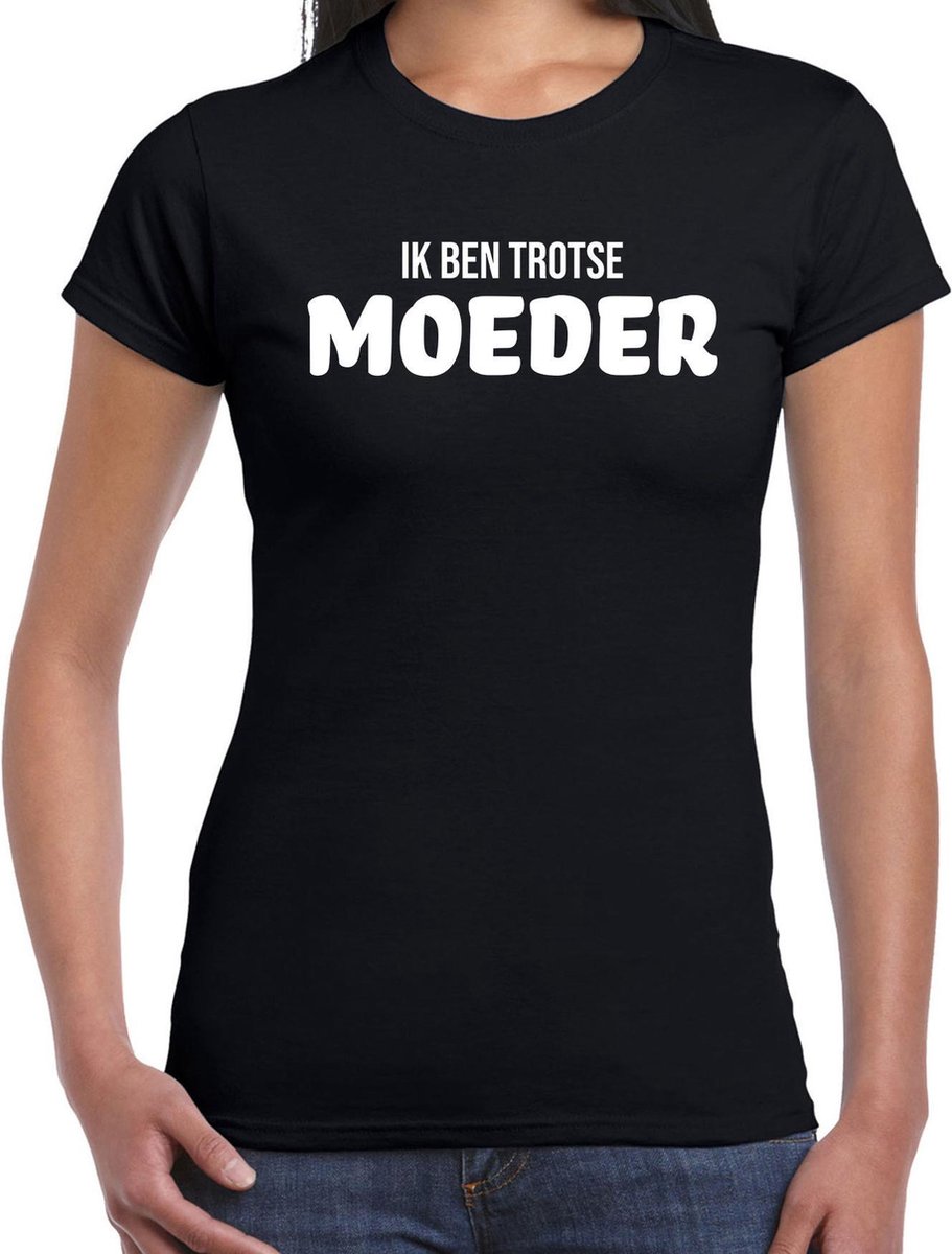 Afbeelding van product Bellatio Decorations  Ik ben trotse moeder - t-shirt zwart voor dames - mama kado shirt / moederdag cadeau S  - maat S