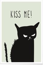 JUNIQE - Poster Kiss Me Cat -20x30 /Grijs & Wit