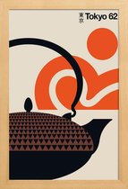 JUNIQE - Poster met houten lijst Vintage Tokio -13x18 /Oranje & Zwart