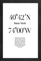 JUNIQE - Poster in houten lijst Coördinaten New York -30x45 /Wit &