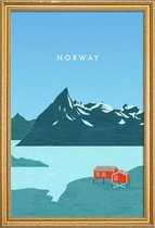 JUNIQE - Poster met houten lijst Retro Noorwegen -30x45 /Blauw &