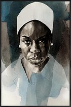 JUNIQE - Poster in kunststof lijst Nina Simone -30x45 /Blauw & Grijs