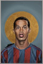 JUNIQE - Poster met kunststof lijst Football Icon - Ronaldinho -20x30