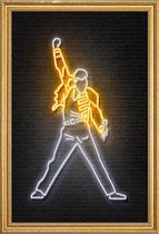 JUNIQE - Poster met houten lijst Neon Freddie Mercury -20x30 /Geel &