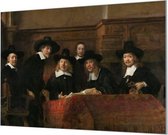 Wandpaneel De Staalmeesters van Rembrandt  | 150 x 100  CM | Zilver frame | Wandgeschroefd (19 mm)